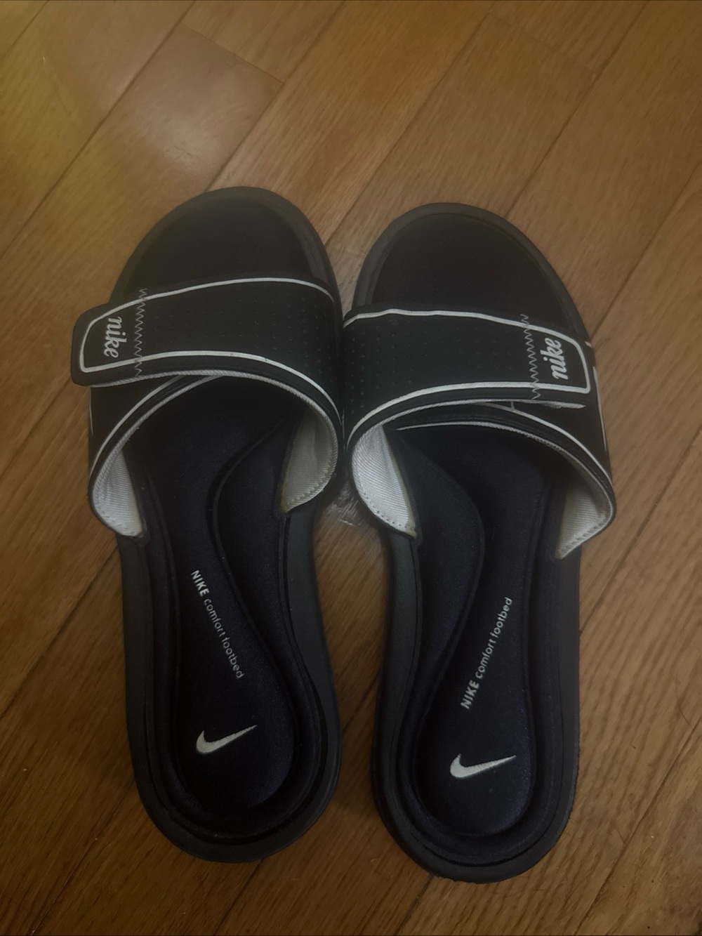 Nike Women's Black and White Slide Sandals with Cushioned Footbed